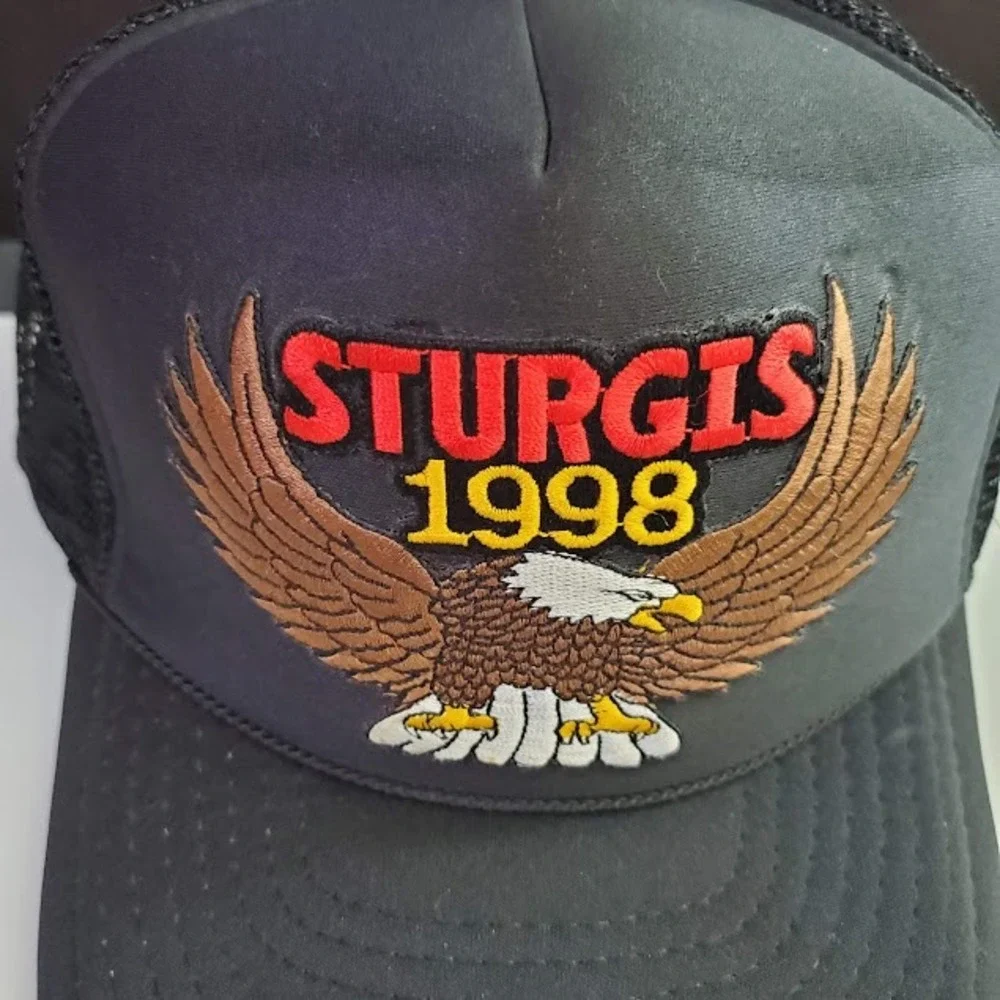 Sturgis Black Hills Motorcycle Rally 1998 Trucker Hat Black Mesh Cap Embroidered